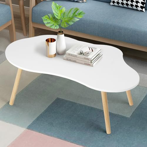 Wilitto Kleiner Couchtisch, Computertisch, Wolken-Kaffeetisch, niedlicher weißer moderner Teetisch, Wohnzimmer, Center, minimalistischer Couchtisch mit Wolkenform, unregelmäßiger Beistelltisch für den