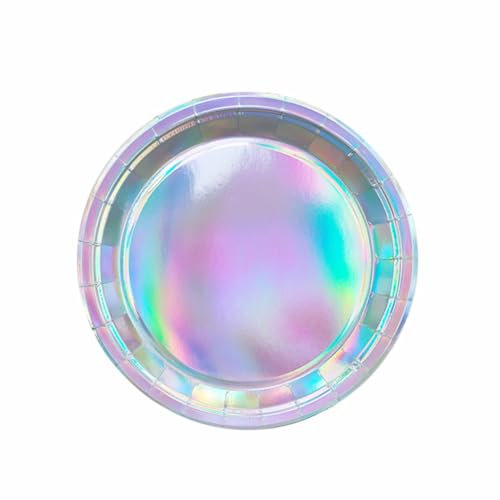 MaitianGuyou Iridescent Paper Plates Holographic Laser Round Party Plates,40 Pack 7 Inch Dessert Plate for Mermaid Cake Salad Pizza, Birthday Baby Shower Wedding Party Decorations