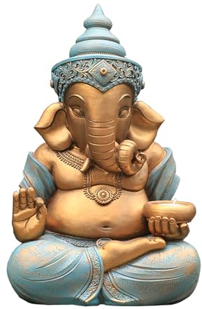 Ganesha Figur groß 32cm Ganesha Buddha Statue Gartendeko für draußen,Ganesh Elefantengott Figur,Zen Buddha Deko Hindu Elefant Statue Buddha Skulptur deko für Garten,Balkon,Heimdekoration Geschenk,XL