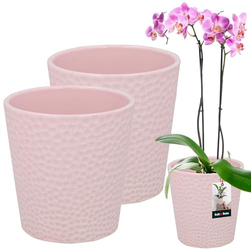 KOTARBAU® Set di 2 vasi da fiori rosa smaltati, diametro 9,5 cm, altezza: 11 cm, in ceramica, per piante da appartamento