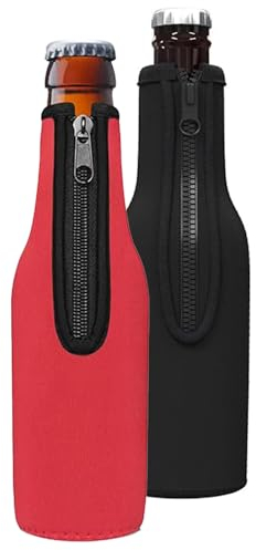 Roysmart 2 Stück Flasche Flaschenkühler, 330ml Bierkühler Bierflaschenkühler mit Reißverschluss, Neopren Thermohülle Isoliertasche Hülle für Bier, Getränke (Schwarz, Rot)