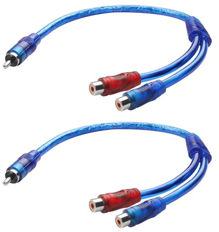 YAODHAOD Cable divisor RCA de 20 cm, 2 adaptadores RCA Y, 1 macho a 2 hembra, cable divisor de audio RCA corto para subwoofer, radio de coche, amplificador, TV (1 macho a 2 hembras)