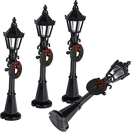 BESTonZON 4 Stück Lampe weihnachtsdeko weichnachts Ideas Miniatur-Straßenlaterne Mikrolandschaft Weihnachtslaterne Miniatur-Laternenmastmodelle Plastik