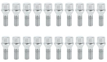 TUCKBOLD Boulon De Roue Conique M12X1.25Mm Pour Peugeot 1007 19Mm Hex 28Mm Longueur De Tige Robuste | Boulons Prolongés Ton Argent 20 Pièces
