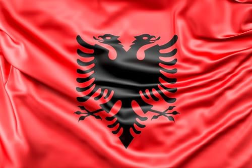 Bandiera albanese | Bandiera dell'Albania | EURO 2024 | Articolo per fan | poliestere resistente e occhielli in metallo | 90 x 150 cm | Albania | 3 x 5 ft | Bandiera albanese di Cey (Albania)