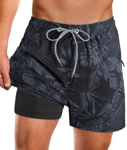 APTRO Herren Badeshorts Badehose mit Innenhose Schnelltrocknend Boardshorts mit Reißverschlusstaschen Sport Shorts
