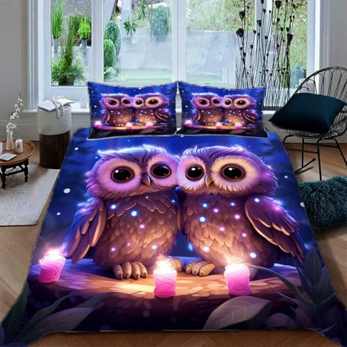 Ruiqieor Bettwäsche 135x200cm,Eule Motiv Bettwäsche-Set, Tier Bettbezug 3teilig Mit Kopfkissenbezug Für Jungen Mädchen Schlafzimmer Atmungsaktiv Mikrofaser Baumwolle Deckenbezug(#4)