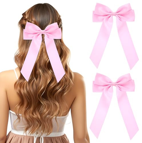 Molain 2 Stück Haarschleife Damen, Seidige Satin-Haarschleifen Schleife Haare Haarband Mädchen Haarschmuck Pferdeschwanzhalter für Party, Weihnachten, Frauen, Mädchen(Rosa)