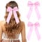 Molain Lot de 2 nœuds à cheveux en satin soyeux – Supports et barrettes pour queue de cheval pour femmes et filles – Grands rubans à cheveux à longue queue – Rose
