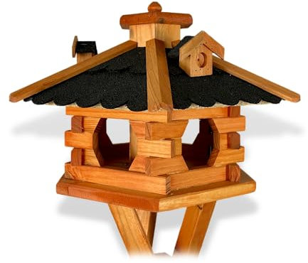 GARTENETAGE Futterhaus für Vögel mit Bitumendach - Perfekter Schutz und Hygienischer Komfort - Stilvolles Design für Garten und Balkon - Hochwertige Materialien für Langlebigkeit (mit Ständer)