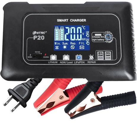 20-Amp Smart Battery Charger,12V/20A and 24V/10A.Lithium,Lifepo4,Lead-Acid(AGM/Gel/SLA..) Car Battery Charger,Trickle Charger