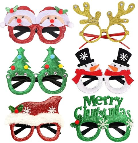 dabinzhijia 6 Stück Weihnachtsbrillen, Weihnachten Brillen Rahmen, Weihnachtsbrille, Partybrillen für Deko Weihnachten, Weihnachtsfeier Deko für Kinder (Style 1)