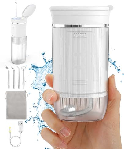 Reise Munddusche, tragbare Wasser Zahnreinigung Kabellos, 200ml Ausfahrbar Wassertank,IPX7 Wasserdicht,3 Modi Water flosser Elektrischer Oraler Irrigator für Reise und Urlaub