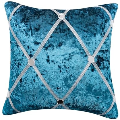 Anything 4 you Velvet Throw Pillow Covers Set of 2-45 x 45 cm (18 x 18 inch) Peacock blue Cushion Cover with Luxury Diamond Design and Invisible Zipper - Ideal for Living Room, Sofa & Bedroom