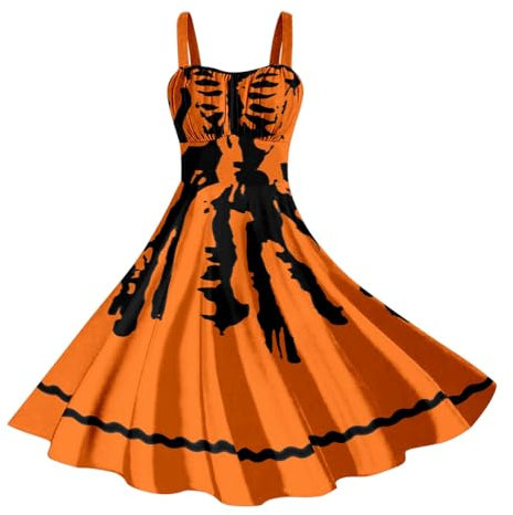 TTNTTR Angebote des Tages Heute Damen Halloween Kleid Damen Blutflecken Muster Strapskleid Casual Vintage Mittelalter Kleidung Damen Bloody Horror Cocktailkleid Cosplay Partykleid