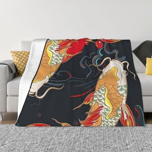 ZORIN Flanell-Fleece-Überwurfdecke, 203 x 152 cm, 3D-Druck, japanische Koi-Karpfen, Fisch, ultraweiche Decken für Schlafzimmer, Reisen, Campingsofa