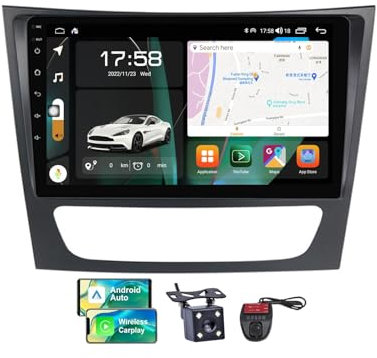 Radio para coche HTXPSM Android 13 para Mercedes-Benz Clase E S211 W211 2002-2010 - Carplay Android Auto - Radio FM RDS con pantalla de 9 pulgadas con DSP/4G WiFi/controles en el volante + cámara de