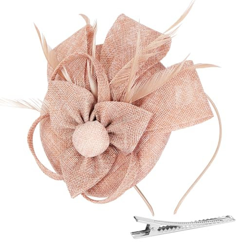 Alaoo Fascinator Hüte für Damen, Damen Fascinators Hut, Pillbox Hut mit Schleier Stirnband für Hochzeit Tea Party Mesh Blume Cocktail Party (Farbe: 04-Champagnerfarbe)