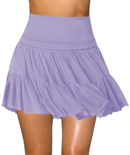 Minifalda para Mujer, Plisada, de Cintura Alta, con Volantes, para Tenis, atlética, Patinadora, Golf, con Bolsillos para Pantalones Cortos, Púrpura, M