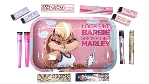 Lola Buddy Metal Rolling Tray Pink Elements Paper & Wise Skies Purple Tips & Doob Tube Gift Set