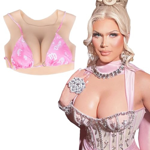 SUAFAXNG Faux Seins Fausse Poitrine Silicone Col Rond Fournitures Mastectomie pour Crossdresser Drag Queen Cosplay B-G Cup
