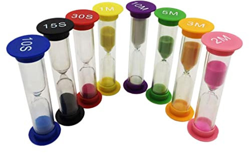 8 temporizadores de arena, reloj de arena de 8 colores, incluye 10/15/30 segundos, 1/2/3/5/10 minutos para aula, oficina en casa