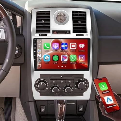 Hikity 2+64G Android Autoradio Für Chrysler 300C 300 2005-2009 mit Wireless Carplay Android Auto, 9 Zoll Touchscreen GPS Navigation Radio mit Mirror Link WiFi Bluetooth FM RDS EQ SWC Rückfahrkamera