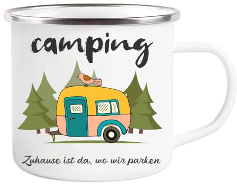 Lustige Camping Zubehör Emaille Tasse, Wohnmobil Camping Geschenke Emaille Becher (350ml)