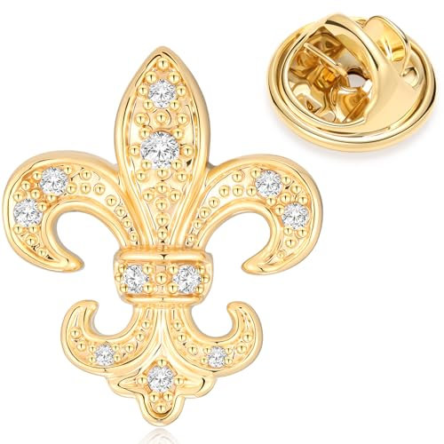 HONEY BEAR Broche Clips Pins Fleurs de lys avec Crystal pour Costume Homme/Femme,Cadeau de Mariage affaires,Or brillant