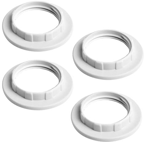 4 Piece E14 Lampshade Reducer Ring, 26.5mm Plastic Screw Collar for Table Lamp & Ceiling Light - Twist Lock Socket Replacement Fitting