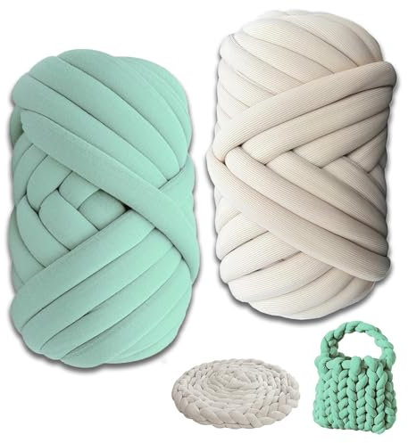 Jiavlyx 2 pezzi Filato Grosso, 500g Filato di Lana Lavorato a Mano, 25mm Filato Gigante, Lavoro a Maglia a Braccio Filato, Filo Tubolare Grosso Lavabile,per Coperte a Mano, Animali Domestici, Letto