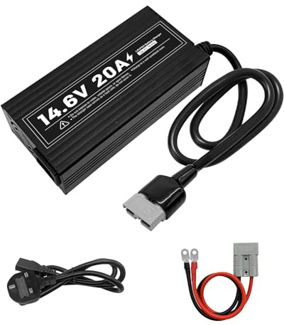 WannaPow 12V 20A Lithium Battery Charger 14.6V LiFePO4 Battery Charger Smart Charger with Anderson Connector Indicator Special for Lithium LiFePO4 Deep Cycle Rechargeable Batteries of Boat, RV