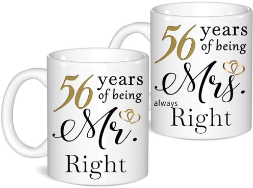 56 Year Anniversary Coffee Mugs Set of 2, 56th Anniversary Wedding Gifts for Wife Husband Parents Grandparents Men Women Him Her, 56 Year Valentines Engagement Couple Cups