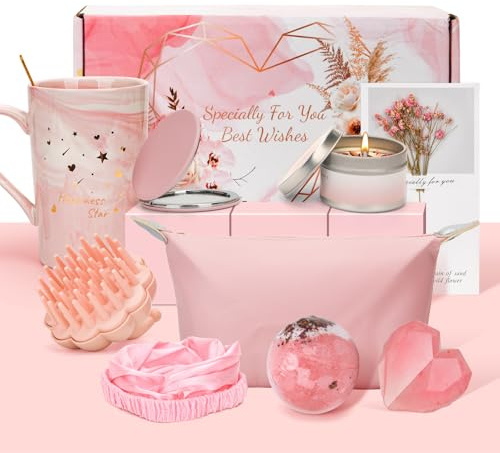 MOWETOO Geschenk für Frauen, Damen Geburtstagsgeschenk mit Rosenduft Wellness-SPA-Set – Geschenkset für Mutter, Schwester, Ehefrau, Freundin & Kolleginnen