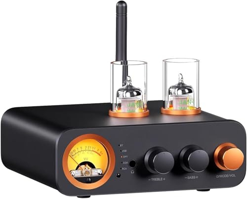 LIULIQ Röhren-Vollverstärker, VU-Meter-Vorverstärker, 2-Kanal-Stereo-Leistungsverstärker Mit Fernbedienung Und Vakuumröhren, Vintage-VU-Meter, Höhen- Und Bassregler Für Heimkino, Studio