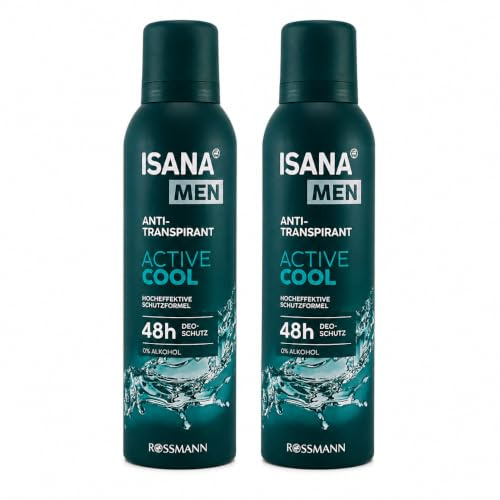 Deo Anti-Transpirant Active Cool (2 x 200ml) | Doppel Pack Deospray für Männer | 48h Schutz vor Schweiß & Geruch mit Kühleffekt | ohne Alkohol | Veganes Deo ISANA MEN