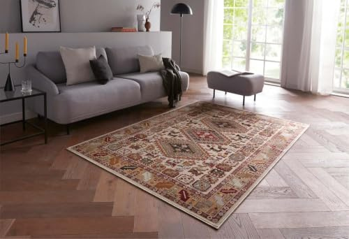Taracarpet Moderner Luxus Kurzflor Orientteppich Bauern Muster Vintage -Style mit 3D Hoch-Tief-Struktur – ideal für Wohnzimmer, Schlafzimmer und Esszimmer Creme 200x300 cm