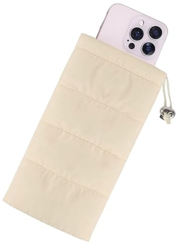 HUVZOR Thermo Handyhülle Tasche, Universal Daunen Baumwolle Warme Handyhülle Verhindert Einfrieren Handyschutz Handytasche kompatibel 14 13 12Plus X, Samsung Galaxy (Beige)
