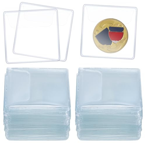 Oqqlin 200 Pcs Single Pocket Coin Sleeves, 2.2 x 2.2 Inch Clear Plastic Individual Pocket Coins Flips Small Portable Coin Protectors for Collectors, Coins, Jewelry, Stamp, Ring Storage