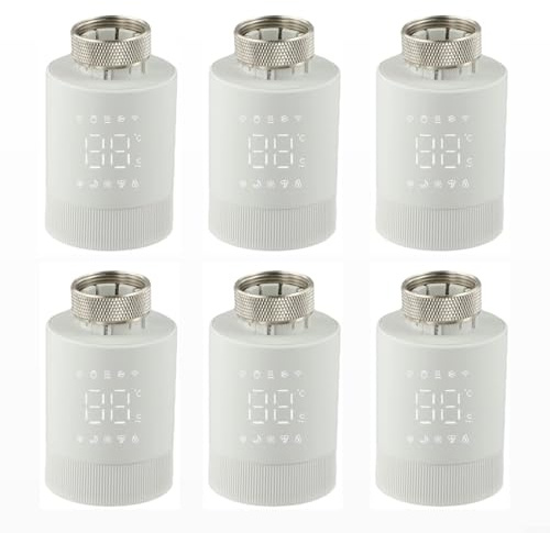 HEIBTENY Smart Programmable Thermostatic Radiator Valve for Tuya Smart App, WiFi Temperature Controller with Weekly Schedule, Voice Control for Alexa for Google, Battery Powered(6 PCS)