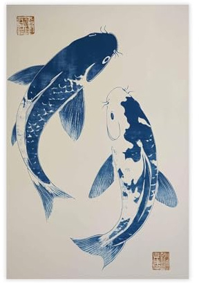Japanisches Leinwand-Poster, Koi-Fisch, Wandkunst, Dekor, Bild, Gemälde für Wohnzimmer, Schlafzimmer, Dekoration, 50 x 75 cm
