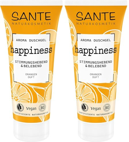 SANTE Naturkosmetik Happiness Aroma Duschgel Orange - 200 ml - fruchtig-frisches Shower Gel mit natürlichen Düften - vegan & dermatologisch getestet - belebende Pflegedusche (Packung mit 2)