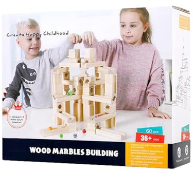 Kugelbahn aus Holz – Lernpuzzlespiel – Rennstrecke aus Holz mit 60 Kugeln | für das Lernen von MINT von Jungen, Mädchen und Jugendlichen