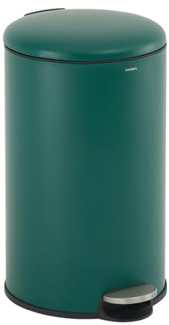 CASABEL Poubelle Cuisine Ronde 50L, Acier Inoxydable, Vert | Poubelle salle de bain avec Poignée, Ouverture à pédale, Fermeture douce, Acier inox anti-traces, Anneau maintien du sac