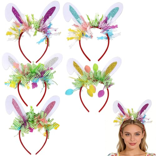 5 Stück Hasenohren Haarreif, Farbenfrohes Ostern Bunny Ears Stirnbänder, Leicht & Angenehm zu Tragen Osterdeko Accessoire, Oster Hasenohren für Osterdekoration, Hasenpartys, Geburtstag, Cosplay