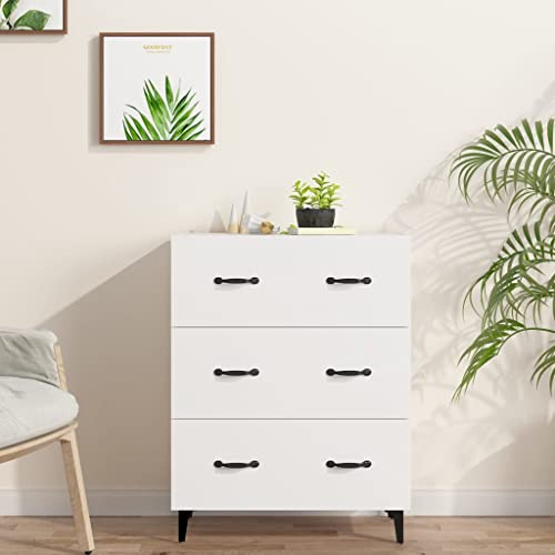 XHNIFBN Buffet blanc 69,5 x 34 x 90 cm avec 1 porte et 3 tiroirs en bois haut peu encombrant pour couloir, chambre ou salon Design moderne avec espace de rangement généreux