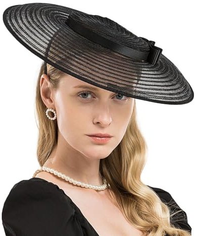 Fasbuy Fascinator Hat for Women Elegant Wide Brim Tea Party Church Wedding Guest Hat Ladies Derby Race Day Headpiece with Headband & Hair Clip