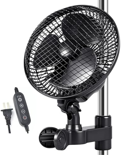 Clip on Fan with Smart Timer & 3 Speeds, Ultra-Quiet Clip Fan for Plants, Fully Adjustable Clamp & Multi-Angle Airflow, Ideal Grow Tent Fan for Hydroponics, Home Gardening, Black, 6-Inch