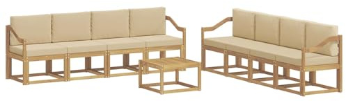 vidaXL Outdoor-Sofagarnitur mit Kissen 9 pcs Weiß und Beige, Moderner Garten-Sofaset, stilvolle Sitzgelegenheit, Akazie Holz Möbel, bequemer Lounge, wetterfest