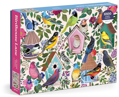 Galison Birdhouse Lane – 1000 Piece Jigsaw Puzzle Featuring Beautiful Artwork Of Birds and Birdhouses